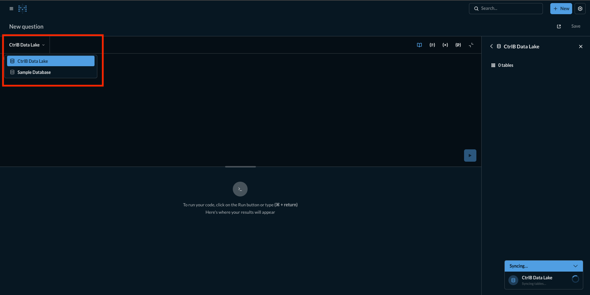 Screenshot of Database Selection